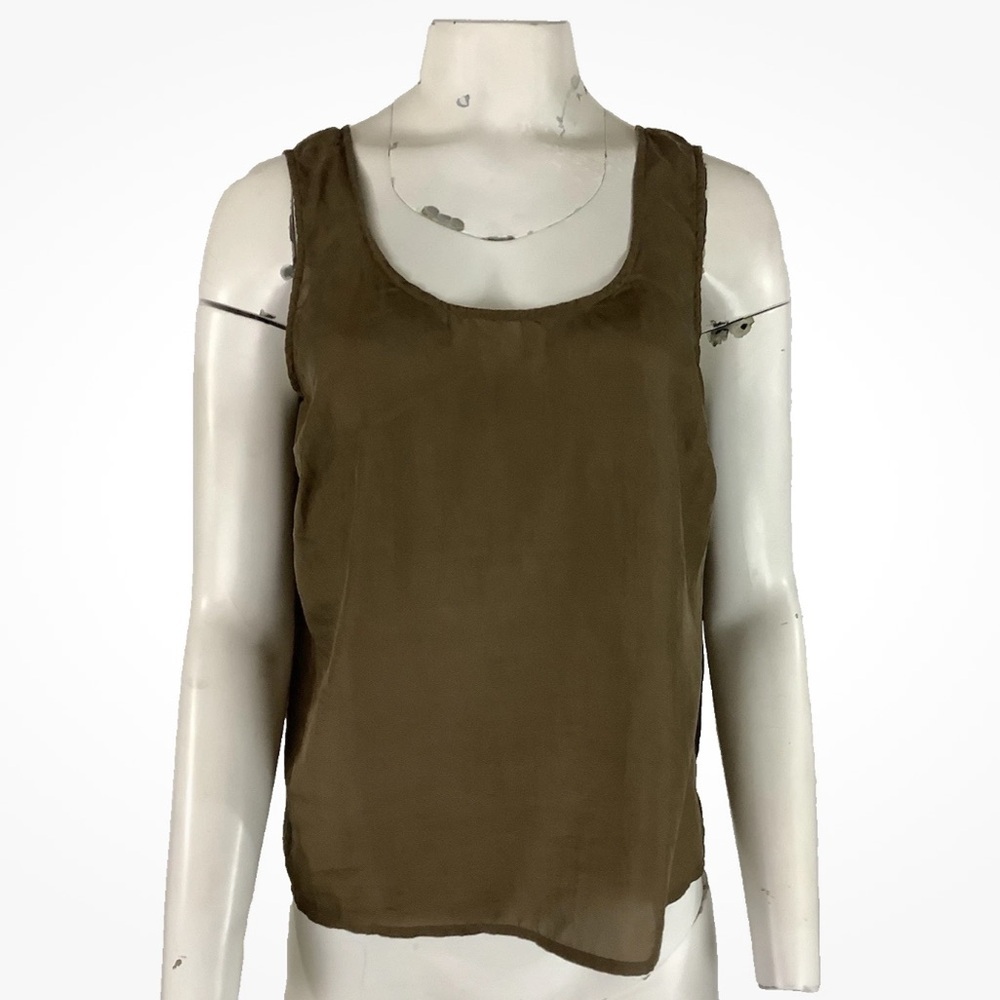 Coldwater Creek Sz L 100% Silk Boxy Lightweight Basic Pullover Tank Top Brown